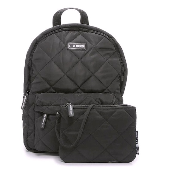 Steve Madden Quilted Black Backpack Set - Picture 1 of 15